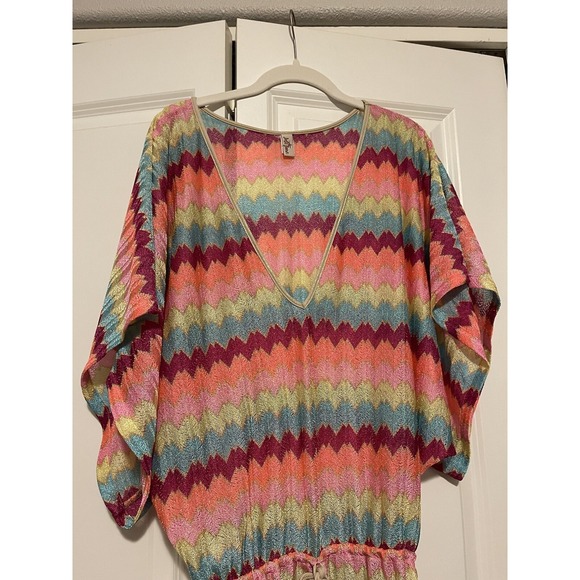 Luli Fama Cabana V-Neck Swim Wear Cover-Up Dress Rainbow Stripe Size Small - Picture 1 of 5